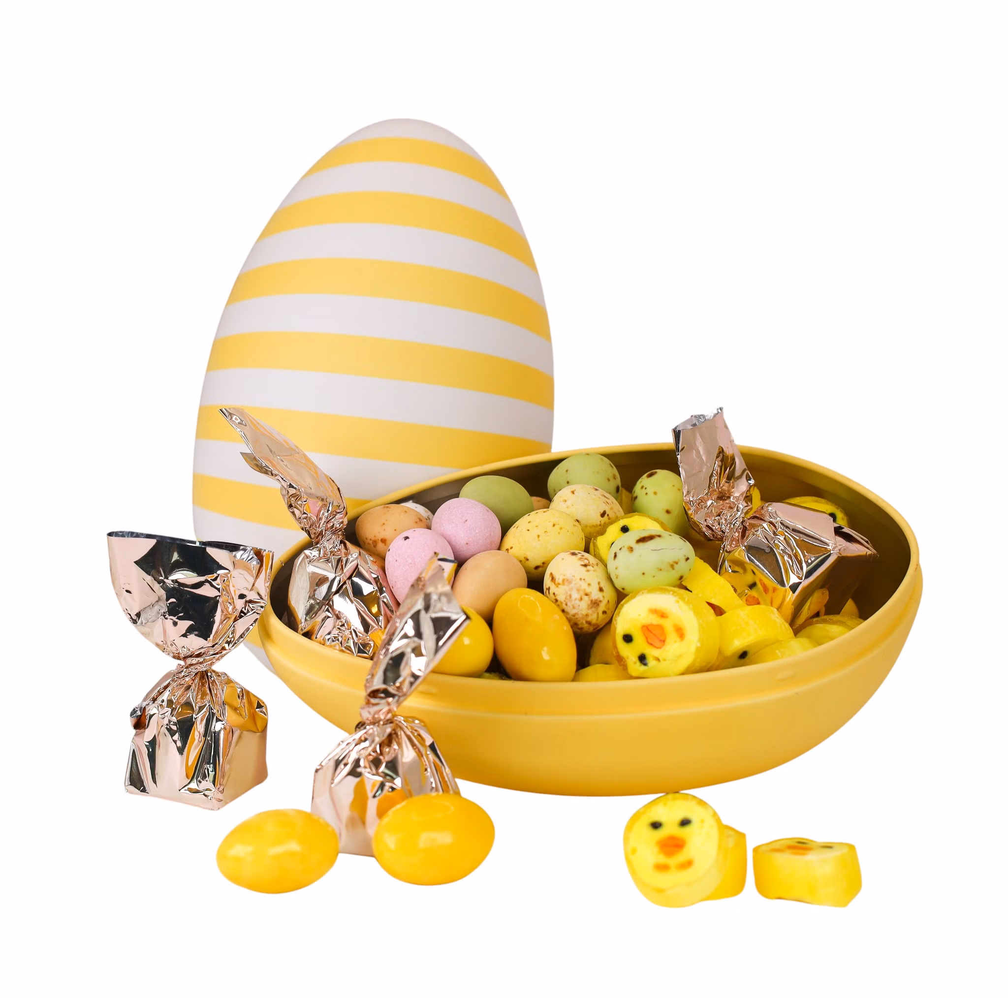 Påskeegg - Gult/ hvitt stipet (fylt med påskesnop) 