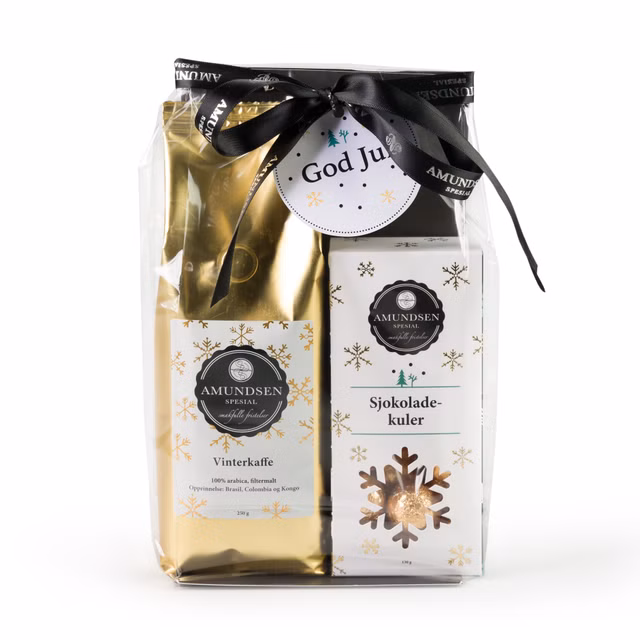 Eksklusiv gavepose: Kaffe 250 g og sjokoladekuler