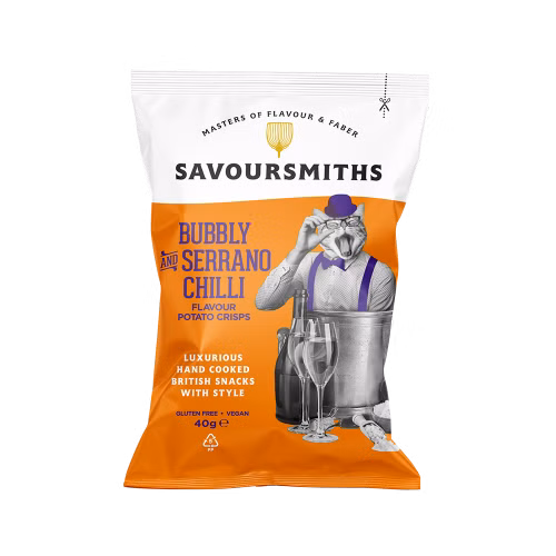 Savoursmiths potetchips med bubbly & serrano chilipeppersmak,40g 